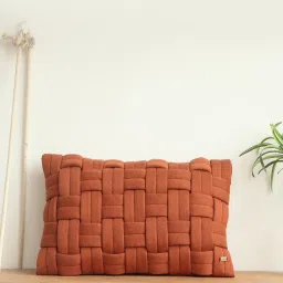 PLUCHI Basket Knit Cotton Knitted Auburn Color 12 X 20 Inches Decorative Cushion Cover-image-66