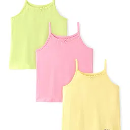 Pine Kids Cotton Spandex Knit Sleeveless Solid Colour with Bow Applique   Slips Pack of 3 - Yellow Green & Pink-image-14
