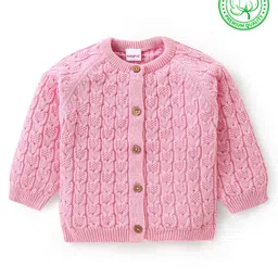 Babyhug Knitted Full Raglan Sleeves Front OpenSweater with Cable Knit Design - Pink-picture-19