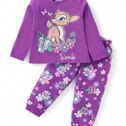 Babyhug Disney Single Jersey Knit Full Sleeves Night Suit with Bambi Print - Purple-picture-15