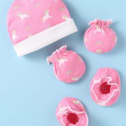 Ben Benny Interlock Knit Cap Mittens & Booties Set with Unicorn Print Pink - Diameter 10.5 cm-picture-7