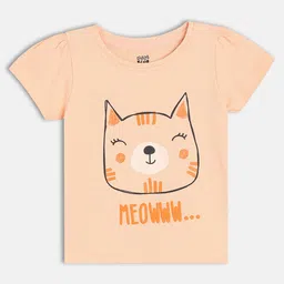 MINI KLUB Cotton Knit Half Sleeves Kitten Printed Top - Pink-picture-13