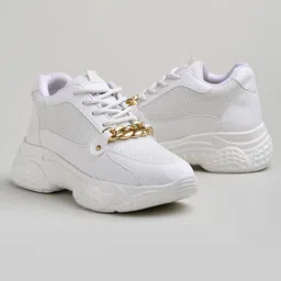 Shoetopia Chain Applique Detailed Sneakers - White-picture-11