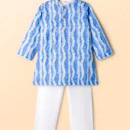 Babyhug Woven Full Sleeves Kurta Pajama Set with Hakkoba Embroidery & Sequin Detailing - Blue-picture-32