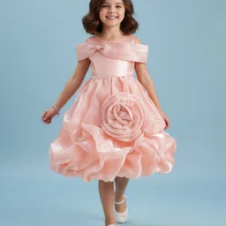 Mark & Mia Woven Sleeveless Party Dress With Floral & Bow Applique - Peach-picture-20