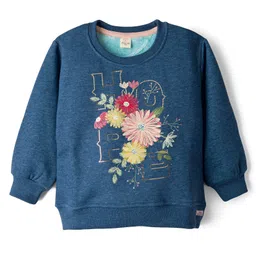 Olio Kids Fleece Knit Full Sleeves Sweatshirt With Floral Print - Navy Blue-picture-21