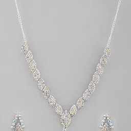 VOJ Silver-Plated CZ Stone Studded Jewellery Set image 2
