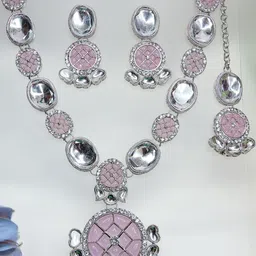 VATSALYA creation Alloy Gold- plated Purple Silver White Jewellery Set image 3