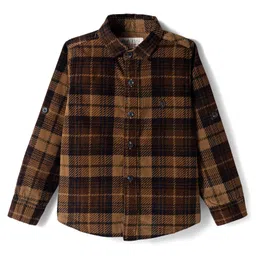 JASH KIDS Corduroy Woven Full Sleeves Checkered Shirt - Khaki image 2