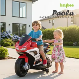 BAYBEE Paola Baby Battery Operated Bike for Kids with Hand Accelerator & Music | Rechargeable Ride on Toy Bike with LED Light | Baby Electric Bike for Kids to Drive 1 to 3 Years Boys (Red) image 2