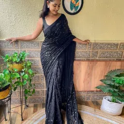 CLEMIRA Embellished Sequinned Pure Georgette Saree image 2