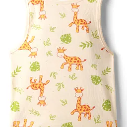 Babyoye 100% Cotton Knit Sleeveless Vests With Stripes & Animal Print Pack of 3 - Light Green & Peach image 3
