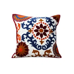IZAAFA White & Blue Set of 2 Embroidered Square Cushion Covers image 5