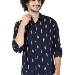 Mufti Navy Blue Cotton Slim Fit Printed Shirt-picture-16