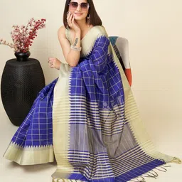 elora Checked Woven Design Border Banarasi Saree With Blouse Piece image 2