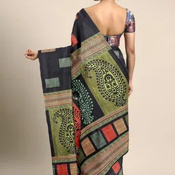 KALINI Black Silk Blend Printed Tussar Saree image 2