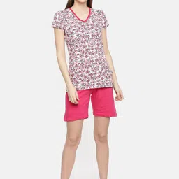 zebu Women White & Pink Printed Night suit-picture-24