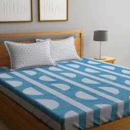 Klotthe Blue Cotton Blend 300 TC Double Bedsheet With 2 Pillow Covers-picture-46