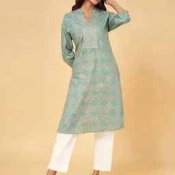 Rangmanch by Pantaloons Sage Green Cotton Printed Straight Kurta-image-32