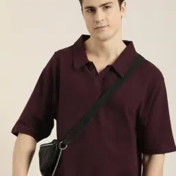 Dillinger Wine Loose Fit Textured Cotton Oversized Polo T-Shirt-image-50