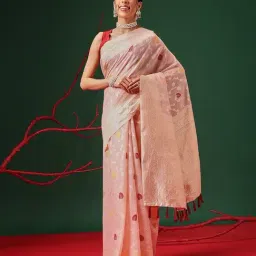 Silk Land Pastel Pink Cotton Emb Saree-image-70