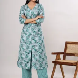 Chandbaali Floral Printed Pure Wool Straight Kurta With Churidar-image-13