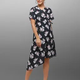 SELVIA Black Printed Asymmetric Dress-image-46