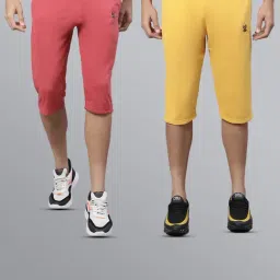Vimal Jonney Pink & Yellow Regular Fit Lounge Capris- Pack of 2-image-78
