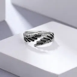 Yellow Chimes Men Silver-Plated Vintage Punk Feather Band Style Finger Ring-picture-34
