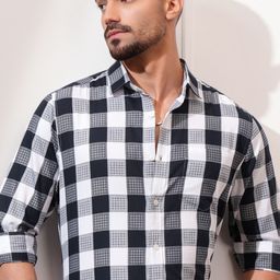 LOCOMOTIVE Men Cutaway Collar Checked Cotton Casual Shirt-picture-37