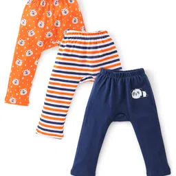 Babyhug Cotton Knit Full Length Diaper Pants Stripes & Bear Print Pack of 3 -Multicolour-picture-19