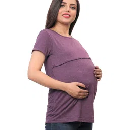 Mama & Bebe Half Sleeves Solid Top With Concealed Zipper Access - Grape Purple-picture-25
