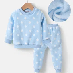 Kookie Kids Full Sleeves Winter Wear Night Suit With Polka Dots - Blue-picture-37