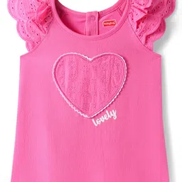 Babyhug Cotton Knit Frill Sleeves T-Shirt with Heart Lace Detailing & Text Print - Dark Pink-picture-37