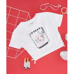 Pantaloons Junior Cotton Half Sleeves Animals & Typography Printed Top - White-image-83