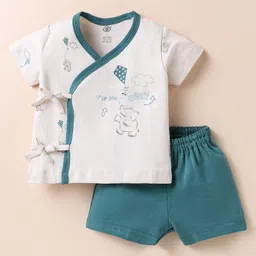Zero Interlock Knit Half Sleeves Shorts Night Suit With Elephant Print - Cream & Mint Green-picture-14
