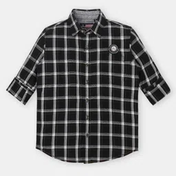 INFINITY Cotton Woven Full Sleeves Checked Shirt - Black-image-88