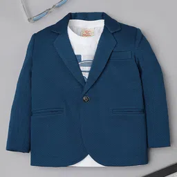 Rikidoos Full Sleeves Textured Blazer With Brooklyn Text Printed Tee - Blue & White-picture-33