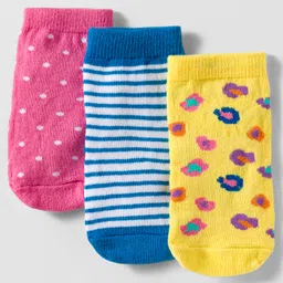 Cute Walk by Babyhug Knit Ankle Length Anti Bacterial Socks with Polka Dot Design & Stripes Pack of 3 - Pink Blue & Yellow-picture-25