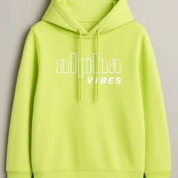 Bubble Berry Knit Full Sleeves Alpha Vibes Text Printed Hooded Oversized Winter Sweatshirt - Lime Green-picture-28