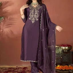 Brand Hill Women Ethnic Motif Embroidered Sequinned Straight Kurta with Trousers & Dupatta-picture-17