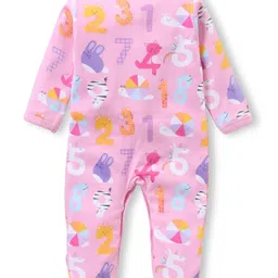 Babyhug Interlock Knit Full Sleeves Sleepsuit with Number Print - Pink image 2