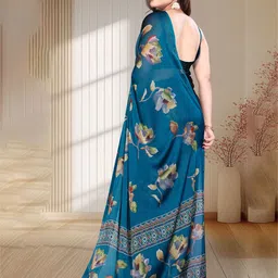SUPERLAXMI Pure Chiffon Floral Printed Saree With Unstitched Blouse Piece image 3
