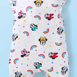 Babyhug Disney Interlock Knit Frill Sleeves Front Open Rompers with Minnie Mouse Graphics Pack of 2 - White & Yellow image 3