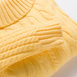 Kanvin Cotton Knit Full Sleeves Turtle Neck Pullover Sweater with Cable Knit Design - Yellow image 3