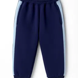 Little Kangaroos Fleece Knit Full Sleeves Winter Wear Sweatshirt & Joggers Set With Fox & Adventure Text Print - Light Blue & Navy Blue image 4