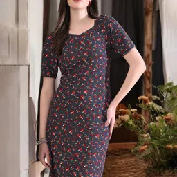 ZEUGEN Floral Print Bodycon Dress-picture-25