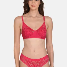 mod & shy Women Pink Self Design Lace Lingerie Set-MS438-image-48
