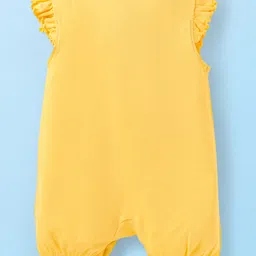 Babyhug Disney Interlock Knit Frill Sleeves Front Open Rompers with Minnie Mouse Graphics Pack of 2 - White & Yellow image 5