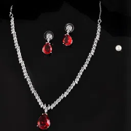 VOJ Stainless Steel Silver-Plated Artificial Stones Studded Jewellery Set-image-84